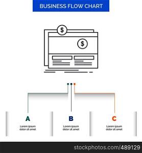 Crowdfunding, funding, fundraising, platform, website Business Flow Chart Design with 3 Steps. Line Icon For Presentation Background Template Place for text. Vector EPS10 Abstract Template background