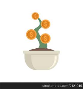 Crowdfunding money plant pot icon. Flat illustration of crowdfunding money plant pot vector icon isolated on white background. Crowdfunding money plant pot icon flat isolated vector