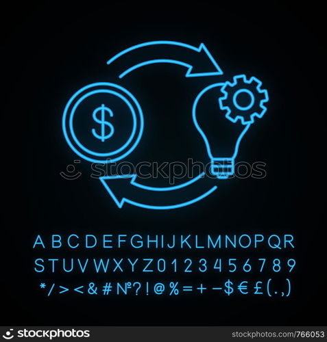 Crowdfunding neon light icon. Fundraising. Project funding. Financing and budgeting. Glowing sign with alphabet, numbers and symbols. Vector isolated illustration. Crowdfunding neon light icon