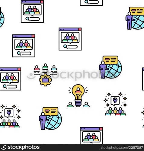 Crowdsourcing Business Vector Seamless Pattern Thin Line Illustration. Crowdsourcing Business Vector Seamless Pattern
