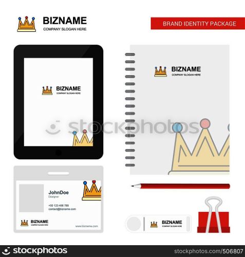Crown Business Logo, Tab App, Diary PVC Employee Card and USB Brand Stationary Package Design Vector Template