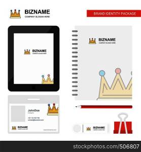 Crown Business Logo, Tab App, Diary PVC Employee Card and USB Brand Stationary Package Design Vector Template