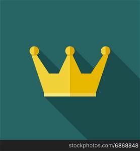 Crown cup icon. Crown flat icon. Vector banner of golden crown with long shadow.