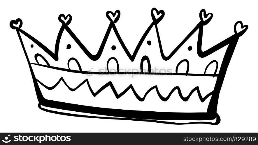 Crown drawing, illustration, vector on white background.