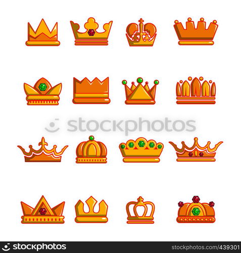 Crown gold icons set. Cartoon illustration of 16 crown gold vector icons for web. Crown gold icons set, cartoon style