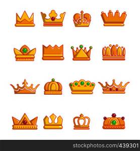 Crown gold icons set. Cartoon illustration of 16 crown gold vector icons for web. Crown gold icons set, cartoon style