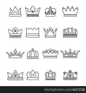 Crown gold icons set. Outline illustration of 16 crown gold vector icons for web. Crown gold icons set, outline style