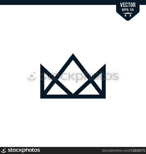 Crown icon collection in glyph style, solid color vector