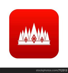 Crown icon digital red for any design isolated on white vector illustration. Crown icon digital red