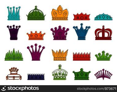 Crown icon set. Color outline set of crown vector icons for web design isolated on white background. Crown icon set, color outline style