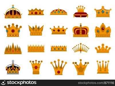 Crown icon set. Flat set of crown vector icons for web design isolated on white background. Crown icon set, flat style