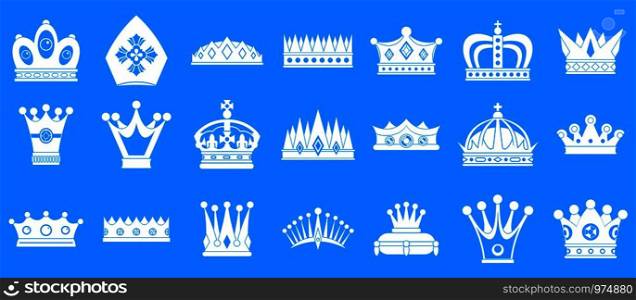 Crown icon set. Simple set of crown vector icons for web design isolated on blue background. Crown icon blue set vector
