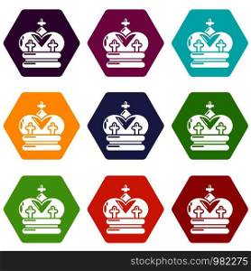 Crown icons 9 set coloful isolated on white for web. Crown icons set 9 vector