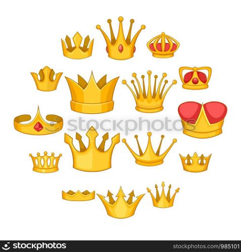 Crown icons set. Cartoon illustration of 16 crown vector icons for web. Crown icons set, cartoon style
