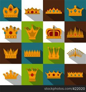 Crown icons set. Flat illustration of 16 crown vector icons for web. Crown icons set, flat style