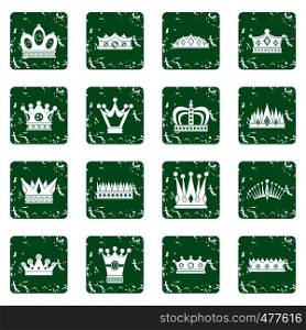 Crown icons set in grunge style green isolated vector illustration. Crown icons set grunge