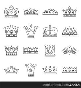 Crown icons set. Outline illustration of 16 crown vector icons for web. Crown icons set, Outline style