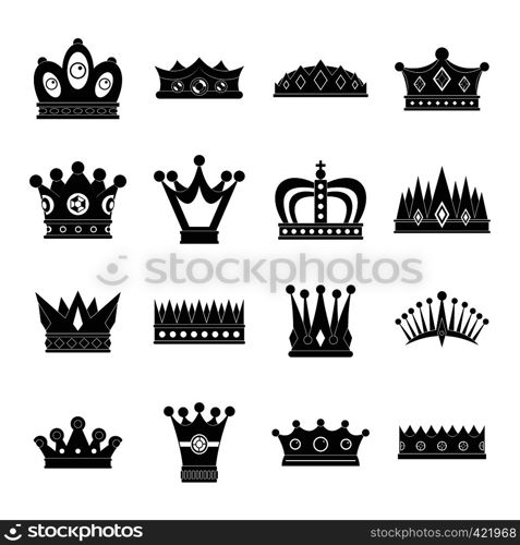 Crown icons set. Simple illustration of 16 crown vector icons for web. Crown icons set, simple style