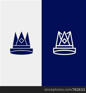 Crown, King, Empire, First, Position, Achievement Line and Glyph Solid icon Blue banner