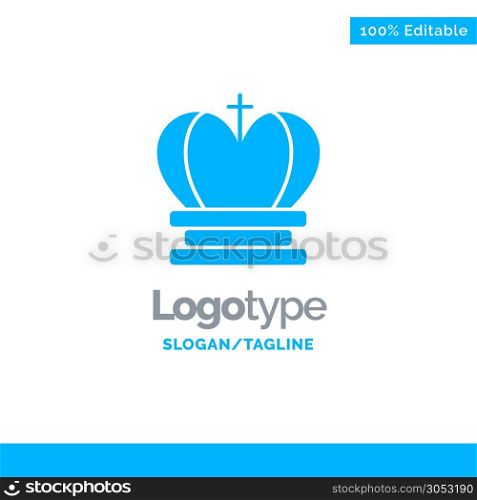 Crown, King, Royal, Empire Blue Solid Logo Template. Place for Tagline