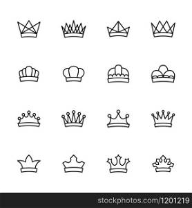 Crown line icon set. Editable stroke vector. Pixel perfect. Isolated at white background. Easy to crop.