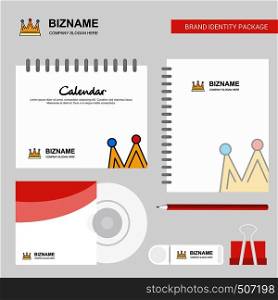 Crown Logo, Calendar Template, CD Cover, Diary and USB Brand Stationary Package Design Vector Template