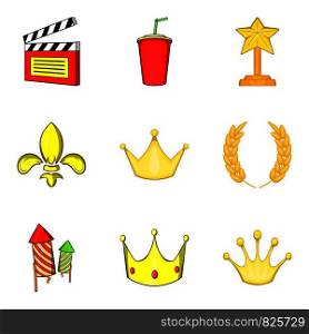 Crown of the winner icons set. Cartoon set of 9 crown of the winner vector icons for web isolated on white background. Crown of the winner icons set, cartoon style