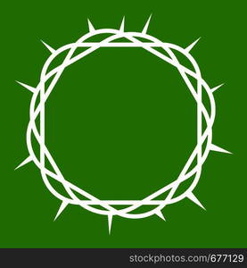 Crown of thorns icon white isolated on green background. Vector illustration. Crown of thorns icon green