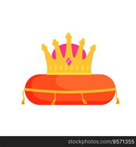 Crown on pillow. Luxury red cushion. Icon of coronation of king and queen. Victory and reward. Crown on pillow. Luxury red cushion. Icon of coronation of king and queen.