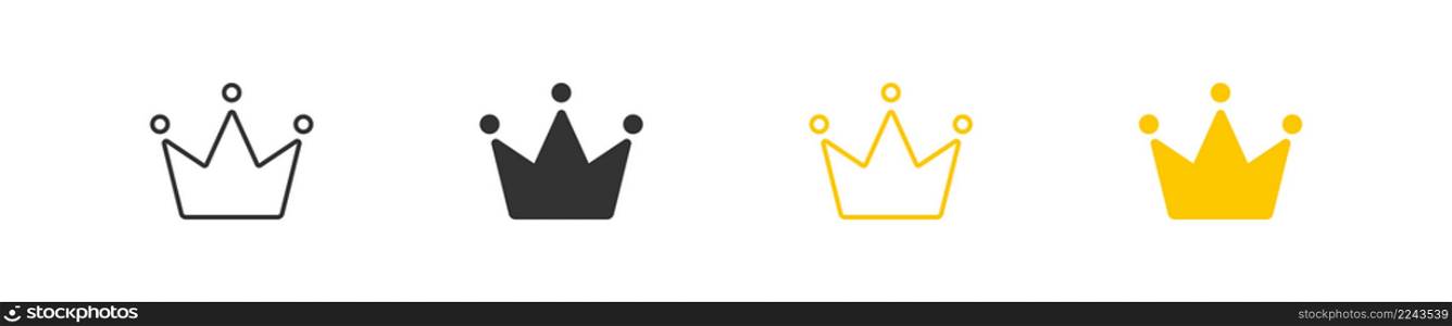 Crown set icon in flat style isolated. Yellow and black symbol. Vector illustration