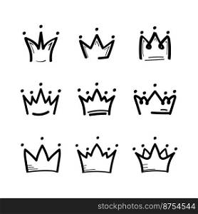 Crown set in sketch draw style. King crown icon. Vector illustration
