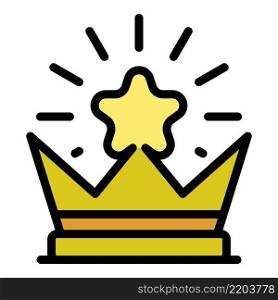 Crown with a star icon. Outline crown with a star vector icon color flat isolated. Crown with a star icon color outline vector