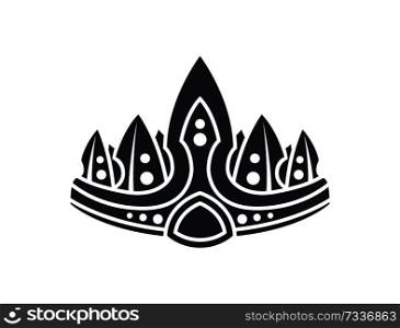 Crown with ornaments closeup crown with sharp lines designed for royalty silhouette colorless image vector illustration isolated on white background. Crown with Ornaments Closeup Vector Illustration
