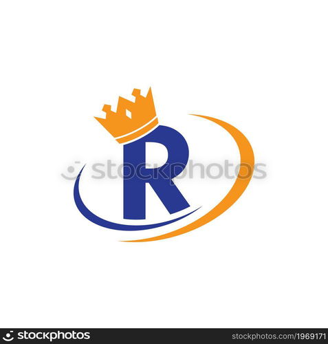 Crown with R initial letter illustration logo template vector design