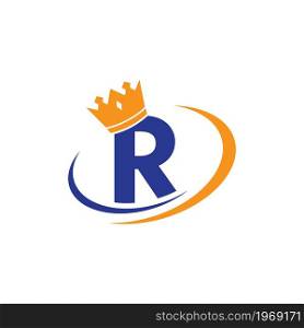 Crown with R initial letter illustration logo template vector design