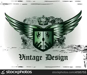 crown with wings and shield vector illustration