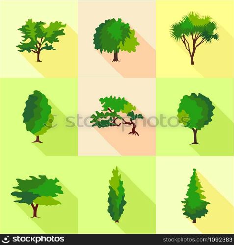 Crown wood icons set. Flat set of 9 crown wood vector icons for web isolated on white background. Crown wood icons set, flat style