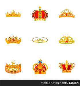 Crowned head icons set. Cartoon set of 9 crowned head vector icons for web isolated on white background. Crowned head icons set, cartoon style