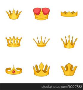 Crowned person icons set. Cartoon set of 9 crowned person vector icons for web isolated on white background. Crowned person icons set, cartoon style