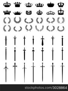 crowns, wreaths and swords