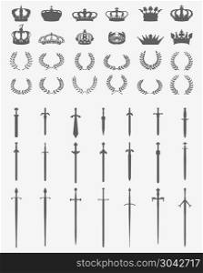 crowns, wreaths and swords