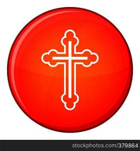 Crucifix icon in red circle isolated on white background vector illustration. Crucifix icon, flat style