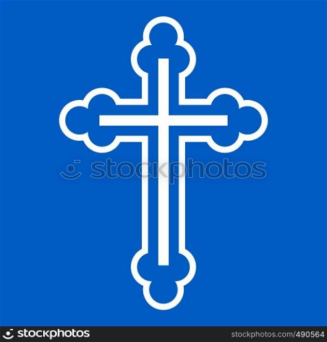 Crucifix icon white isolated on blue background vector illustration. Crucifix icon white