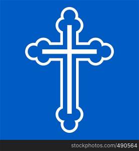 Crucifix icon white isolated on blue background vector illustration. Crucifix icon white