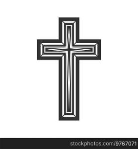 Crucifix isolated black christian religion cross. Vector catholic or baptist faith symbol, burial sepulture sign. Cross isolated crucifix christian religion symbol