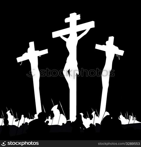 Crucifixion calvary scene in black and white