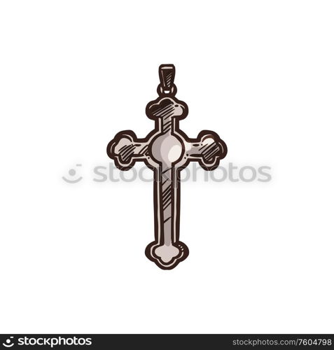 Crucifixion cross, Christian religious symbol of easter and belief. Vector Christianity Orthodox and Catholic religion pectoral cross pendant. Christianity religion symbol, Crucifixion cross