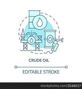 Crude oil turquoise blue concept icon. Fossil fuel. Nonrenewable sources abstract idea thin line illustration. Isolated outline drawing. Editable stroke. Roboto-Medium, Myriad Pro-Bold fonts used. Crude oil turquoise blue concept icon