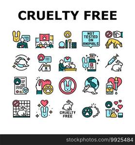 Cruelty Free Animals Collection Icons Set Vector. Not Tested On Rabbit And Dogs, Cruelty Free And Stop Chemical And Cosmetics Test Concept Linear Pictograms. Contour Color Illustrations. Cruelty Free Animals Collection Icons Set Vector