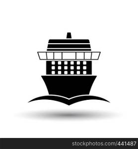 Cruise liner icon front view. Black on White Background With Shadow. Vector Illustration.